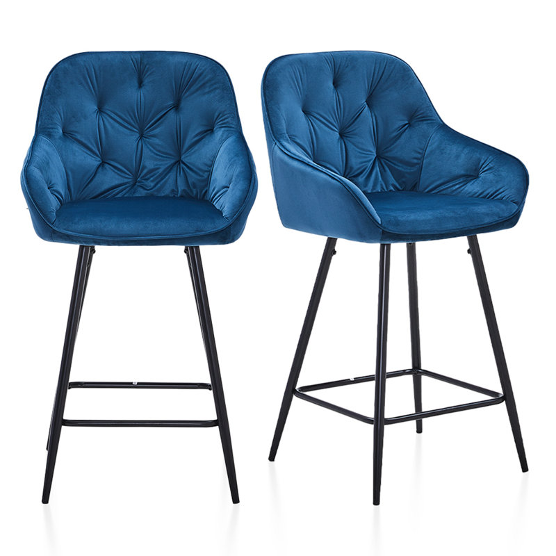 Johnie Counter Stool with Metal Frame, Blue