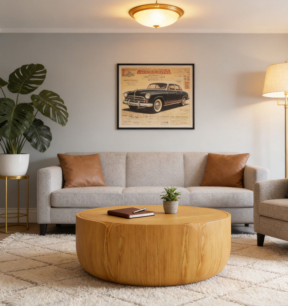 Latitude Run® Modern Wood Grain Drum Coffee Table - Wayfair Canada