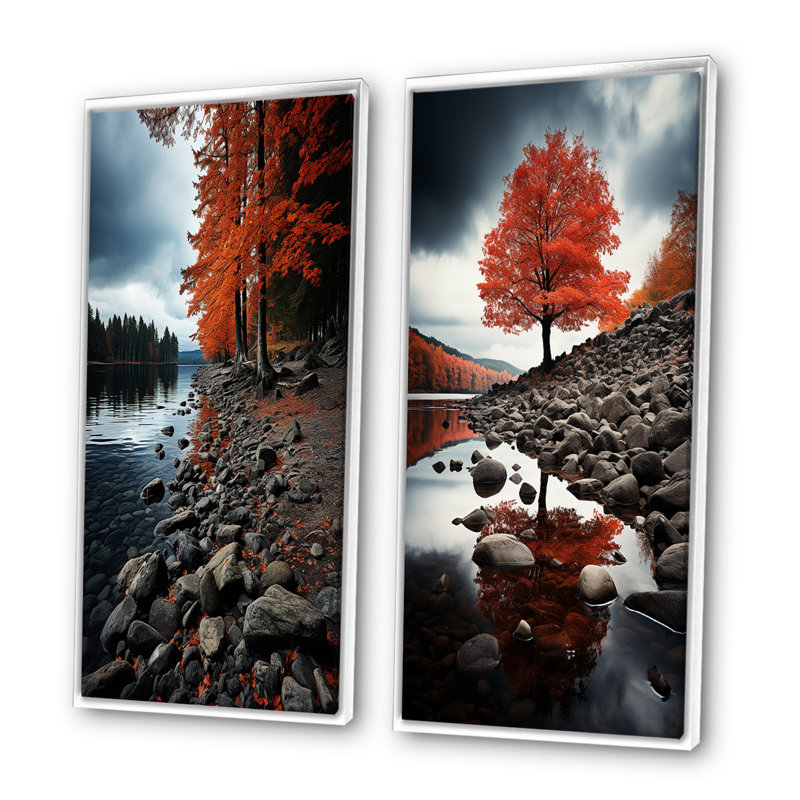 «Canada Autumn Tranquility», 2 pièces sur toile, Cadre blanc, H 20 po x l 24 po