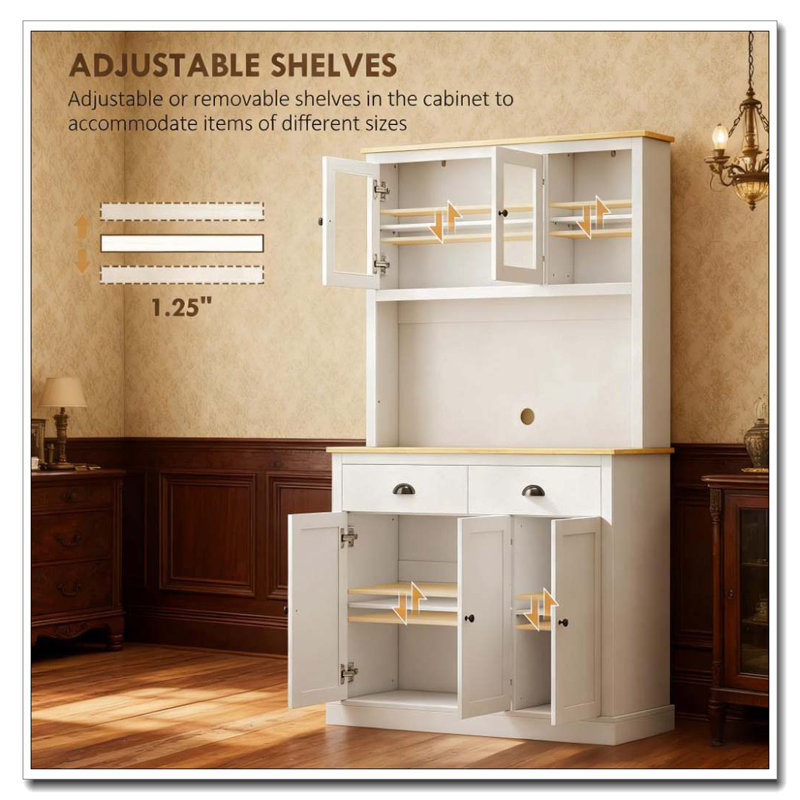 Armoire de cuisine autoportante de 71 po de hauteur, Blanc