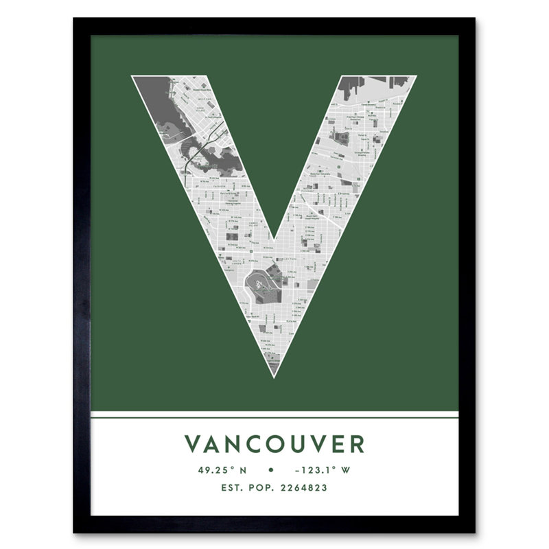 Vancouver City Map Vancouver Green - Single Picture Frame Typography