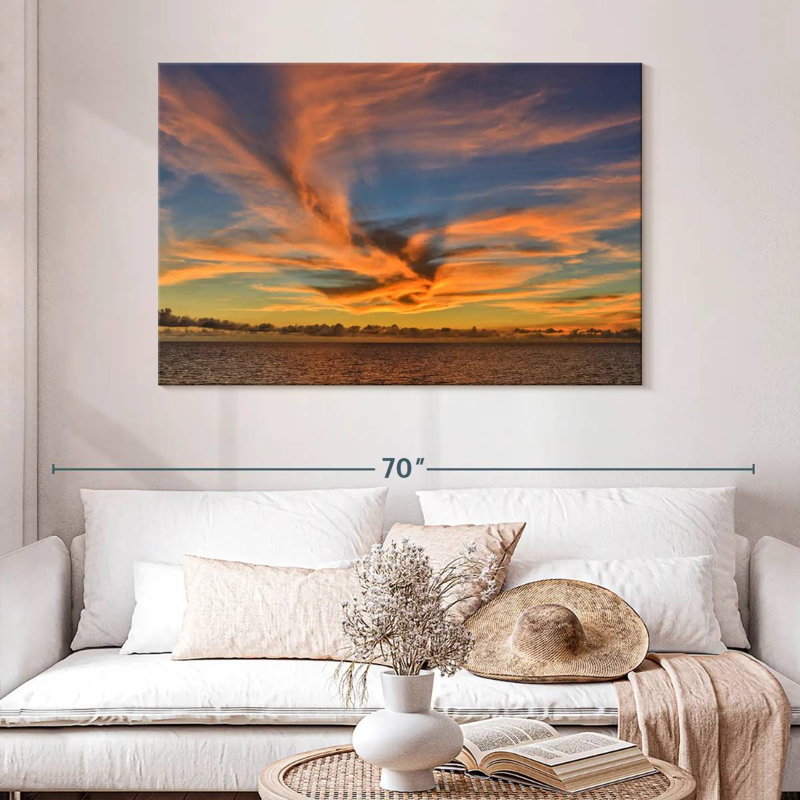 Gillard, nuage doré, paysage marin, H 32 po x l 48 po