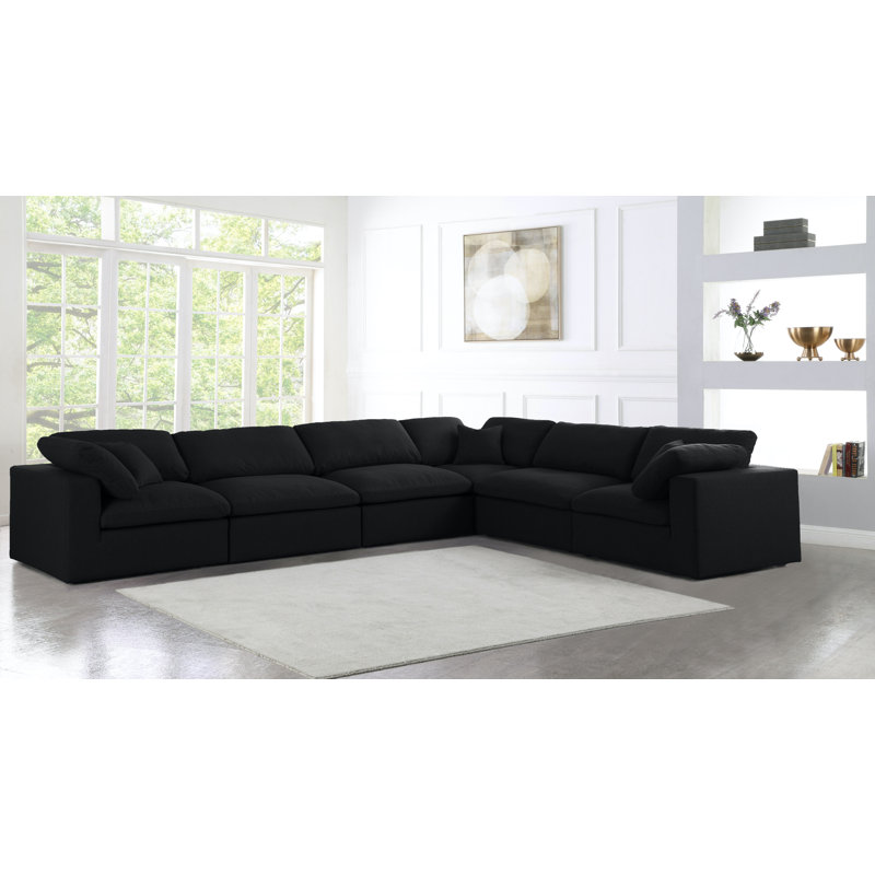 Canapé modulaire Burrows, Tissu texturé en lin noir
