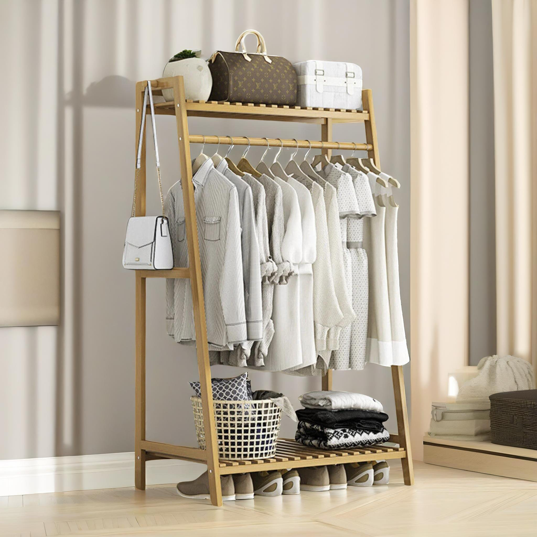 ClearAmbient 140CM x 50CM Bamboo Clothing Rail Clothes Rack
