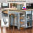 47 Inch Kitchen Island With Extendable Dining Table, Rubber Wood Veneer Kitchen Table With Internal Storage Rack, Power Outlet, Kitchen Island With Storage 2 Drawers 2 Cabinet,Grey Blue