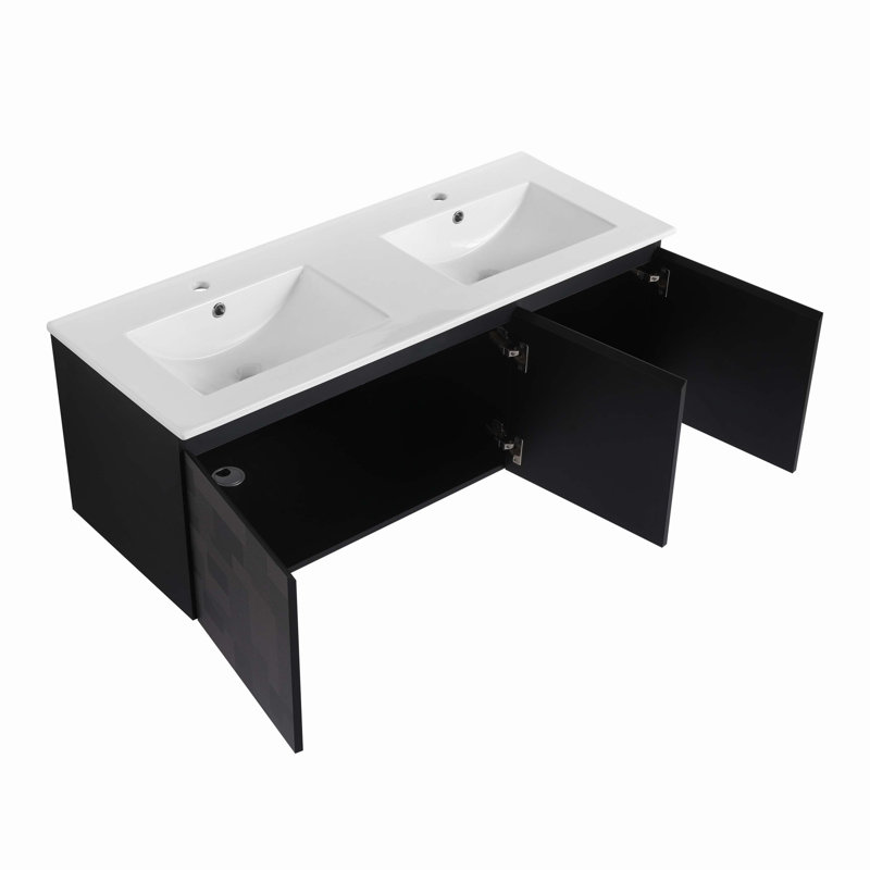 Meuble-lavabo double 18,30 po avec plateau en bois manufacturé Hornell
