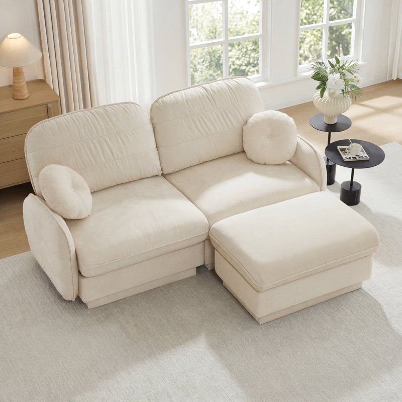 Canapé en L Chenille Cloud, Beige crème, H 37,4 po x l 73,2 po x P 57,8 po