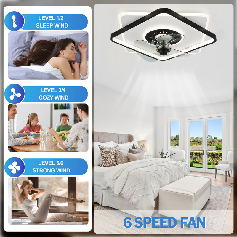 Denelda 20 Inch Modern Low Profile Flush Mount Ceiling Fan with Lights, DC Motor Dimmable LED Light Ceiling Fan