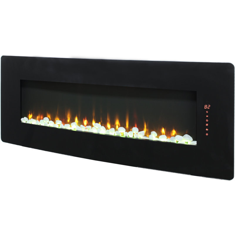 48 Inch Curved Front Wall Mounted Electric Fireplace With Remote And Multi Color Flame & Emberbed