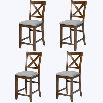 Counter Height Chairs set for 4, Kitchen Chair with Padded Seat, Counter Height Barstool for Dining Room, Walnut