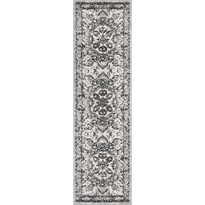Espitia Arctic Bloom Medallion Oriental Ivory Gray Area Rug