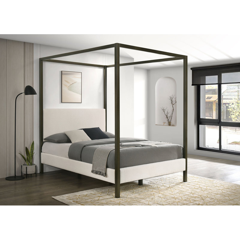 Tibold Upholstered Queen Canopy Bed Vanilla, Queen