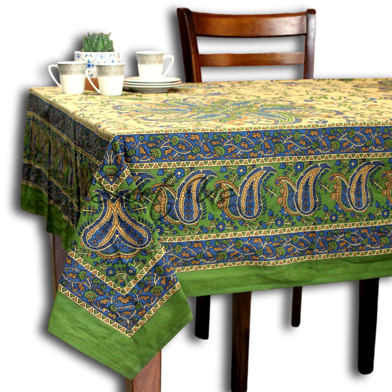 Nappe en coton à motif floral et motif cachemire pour tables rectangulaires bleu, Vert