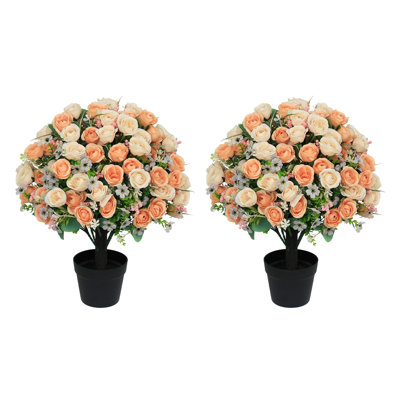 Arbre à roses 24 po avec topiaires artificiels, buissons artificiels avec fleurs pour la décoration intérieure et extérieure printemps été automne, plantes en pot artificielles en soie pour porche, entrée, patio, jardin, salon