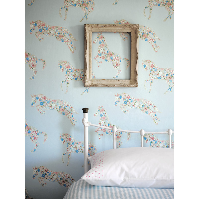 Pretty Ponies 10.05m x 52cm Matte Wallpaper Roll, Blue