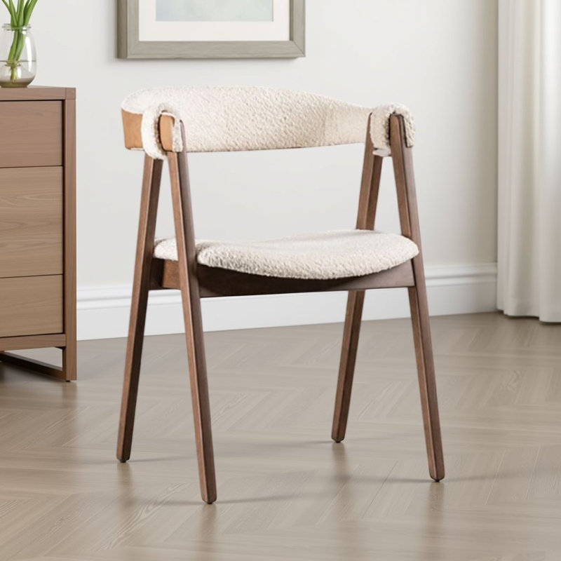 Ensemble de 2 chaises de salle à manger Ebik, dossier courbé, bois brun noyer, boucle beige