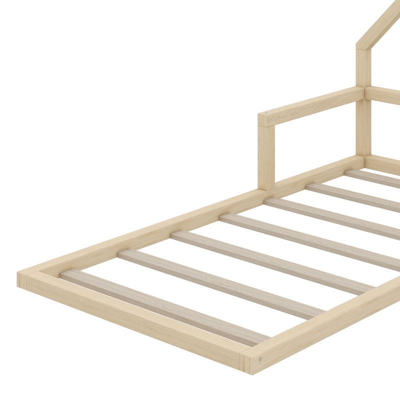 Wood Floor Bed with House-shaped Headboard, Natural, Twin