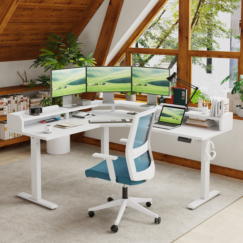 Bureau debout en L de 63 po pour ordinateur, bureau de coin électrique à hauteur réglable pour le bureau personnel
