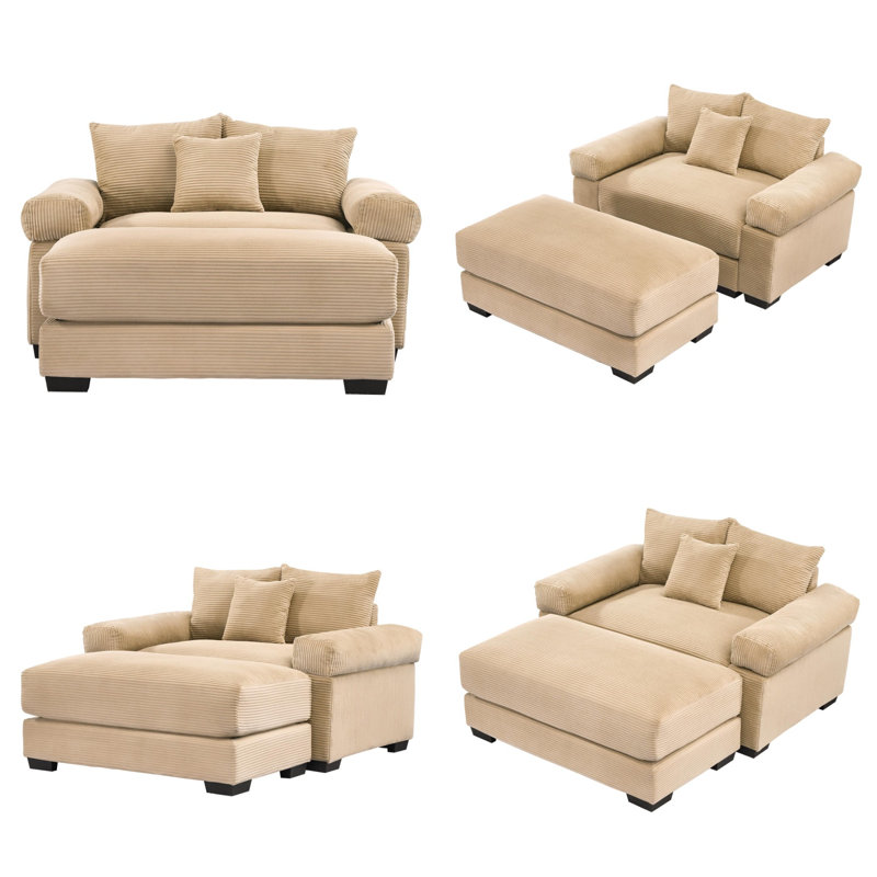 Fauteuil d'appoint ergonomique 54,3 po surdimensionné en velours côtelé avec repose-pieds, accoudoirs extra-larges et coussins décoratifs