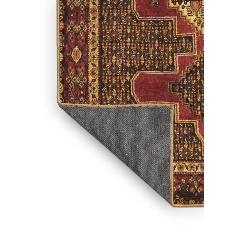 Tapis oriental brun / rouge tissé à la machine, Tapis de couloir 2 pi x 5 pi
