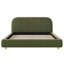 Queen Size Platform Bed with Velvet Fabric, Upholstered Bed with Curve Design Thick Headboard, Olive Green-129299289