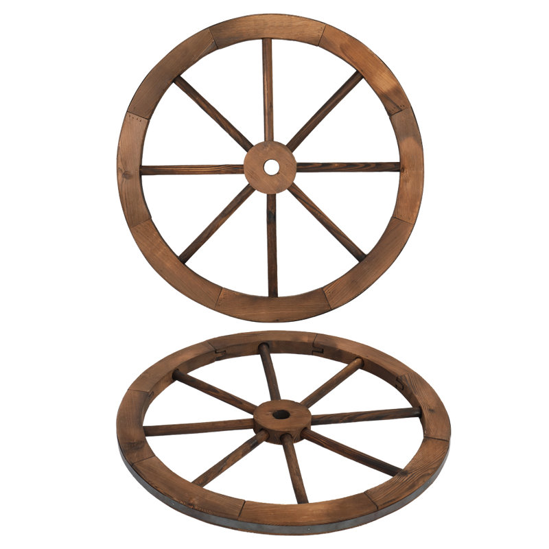24 Inch Wooden Wagon Wheel Decor, Rustic Wagon Wheel Wall Decor for Garden Patio Farmhouse Accent