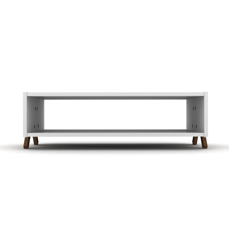 Table basse en bois à pieds croisés, couleur noyer, avec espace de rangement intérieur pour la table de salon et la tablette intérieure, pièce de construction en bois