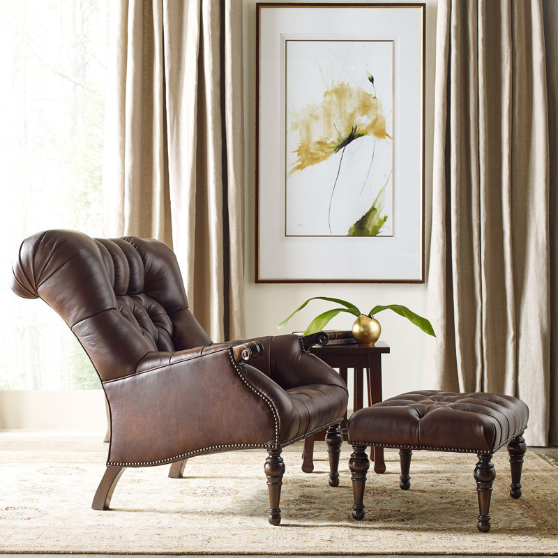 Leopold Wingback Chair, Windsor, Rialto Pecan Genuine Leather