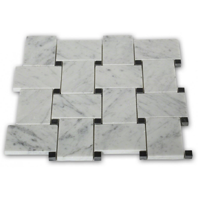 Orchard 2" x 3" Marble Basketweave Mosaic Wall & Floor Tile, White Carrara/Black