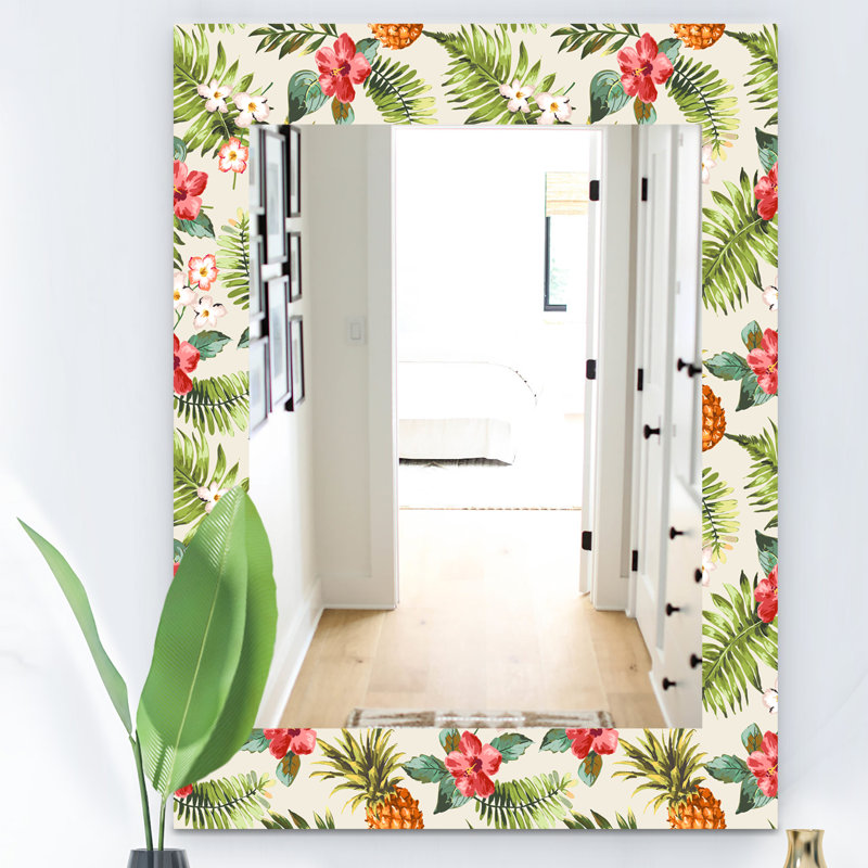 Miroir mural 15 mid-century scandinave, H 24 po x l 32 po, Floral