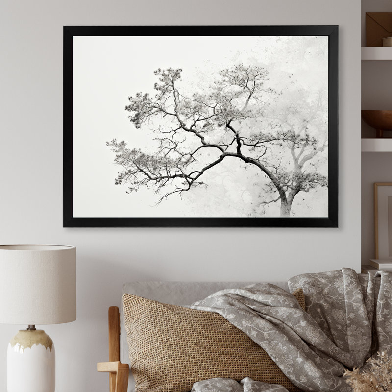 " Minimalism White Tree Pine Dream ", 30" H x 40" W x 1.5" D, Black Single Picture Framed
