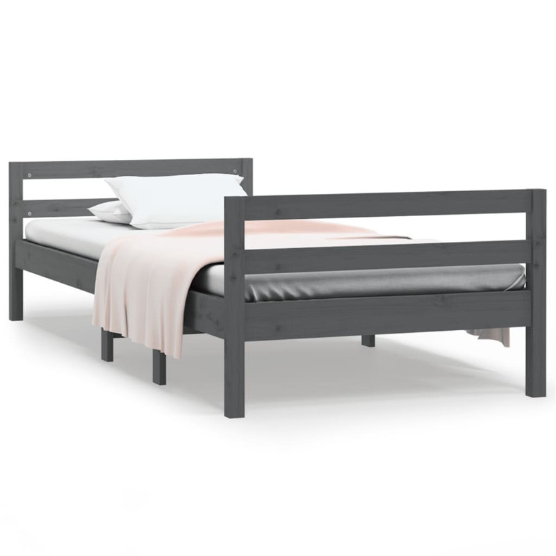 Leyte Solid Wood Bed, Grey, European Single (90 x 200 cm)