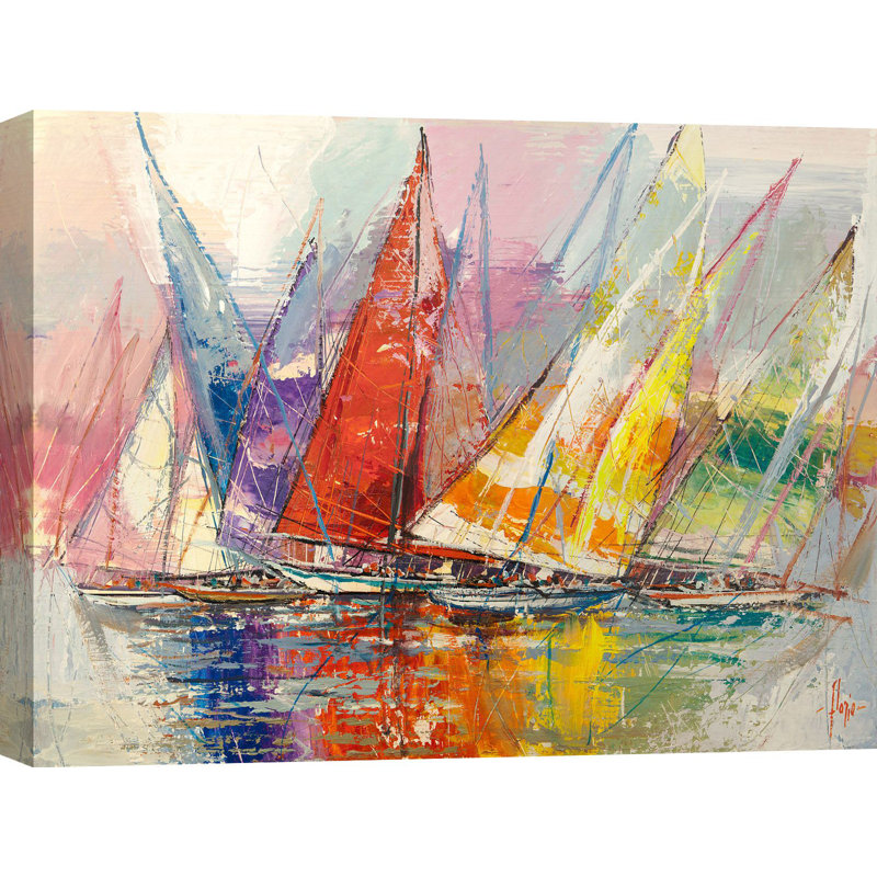 Colourful Sailboats by Luigi Florio - Wrapped Canvas Painting, 50cm H x 70cm W x 4cm D