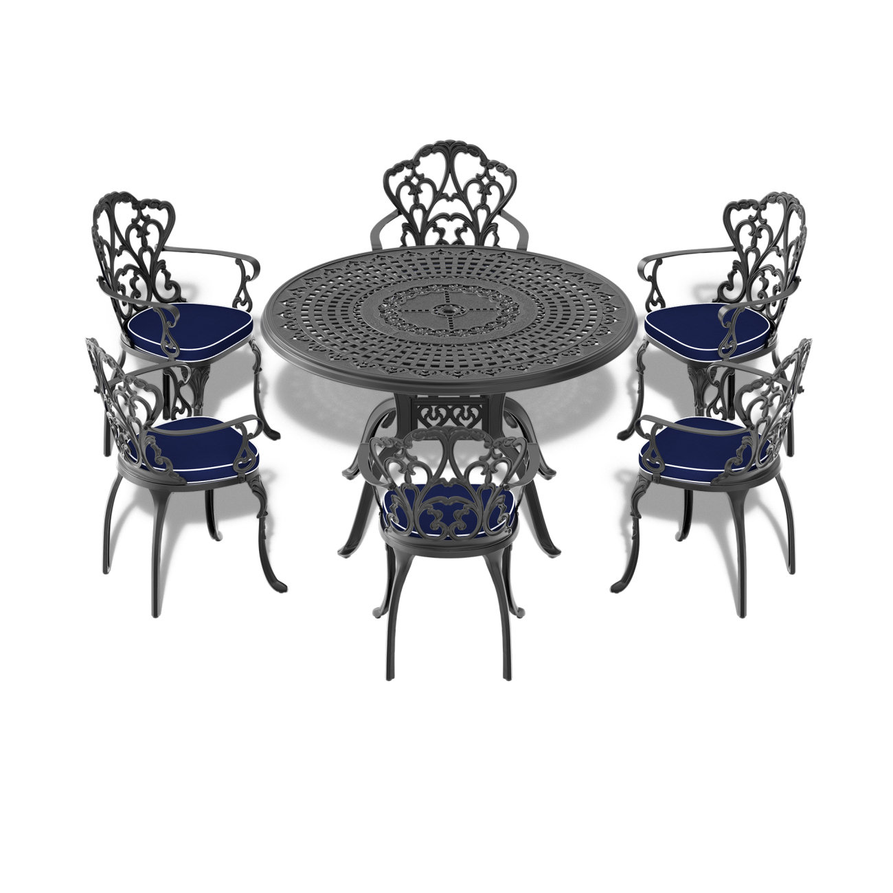 24 inch patio table with umbrella hole Bloomsbury Market 47.24-Inch Cast Aluminum Patio Outdoor Dining Table With  Frame And Umbrella Hole Outdoor Table Patio Table