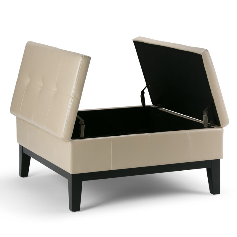 Repose-pieds de rangement pour table basse contemporaine en cuir végétalien l 36 po Dover, Crème satinée