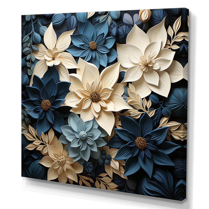 Fleurs de poinsettias blanches et bleues II sur toile, H 36 po x l 36 po x P 1,5 po, Toile tendue