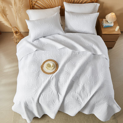 Ensemble de courtepointe 2 pièces blanc pour lit simple, couvre-lit léger avec taie d'oreiller, toutes saisons