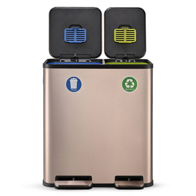Simpli-Magic 18.5 Gallon (40L x 30L) Dual Compartment Step Trash Can – Kitchen Garbage Can with Waste & Recycling Bins – Slow-Close Lid, Odour Control, Hands-Free, Rose Gold