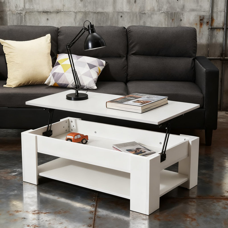 Table basse à plateau relevable moderne avec rangement et tablette cachés, canapé en bois multifonctionnel et table de bout pour le salon et le bureau