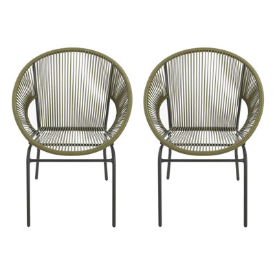 Chaise en osier d'extérieur NUSA, vert, ensemble de 2