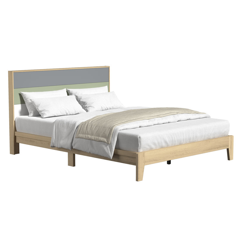 Allyannah Levison Platform Bed With Headboard, Queen, Ivory/Knotty oak