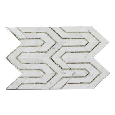 Arrows-Carrara White With Antique Mirror Accents 12-In X 9-In Polished Waterjet Mosaic Floor And Wall Tile(0.75-Sq. Ft/ Piece)
