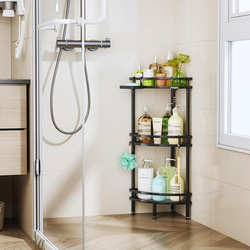 Serviteur de douche en coin Hapirm - Organisateur de douche antirouille à 3 niveaux avec porte-savon et crochets, rangement pour salle de bain peu encombrant