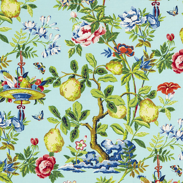 Jardin Shantung Garden Cotton Print Fabric, Aquamarine