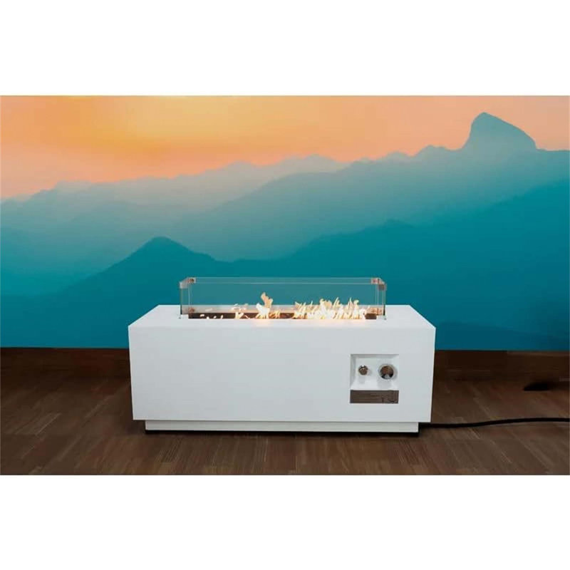 16" H x 42" W Steel Outdoor Fire Pit Table with Lid, White
