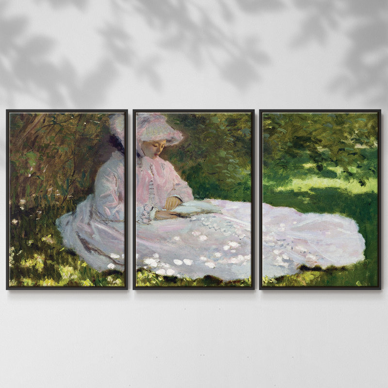 Monet - 3 pièces, reproduction encadrée sur toile, Noir, H 36 po x l 75 po x P 2 po