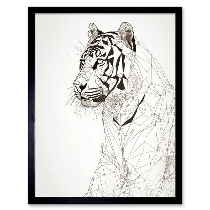 White Tiger Line Polygon Stripes Pattern - Single Picture Frame Print