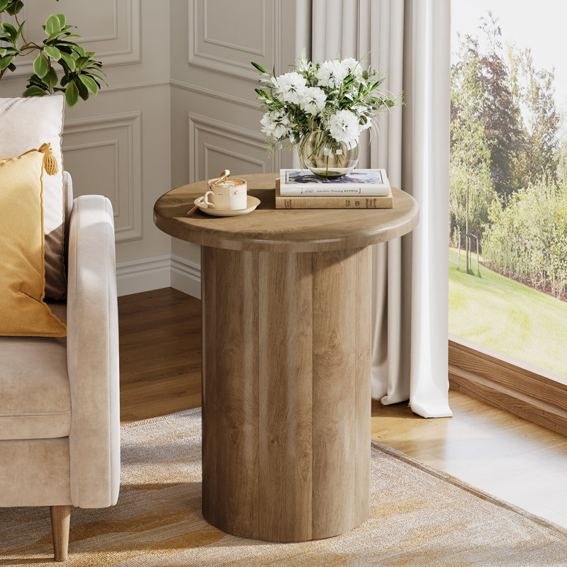 23.6" Tall Pedestal Wood Round End Table