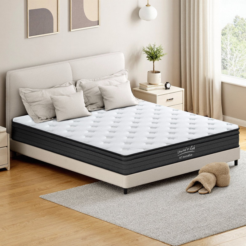 Queen Size 10 Inch Hybrid Mattress with Individually Pocketed Coils and Cooling Memory Foam for Medium Firm Support, 10"