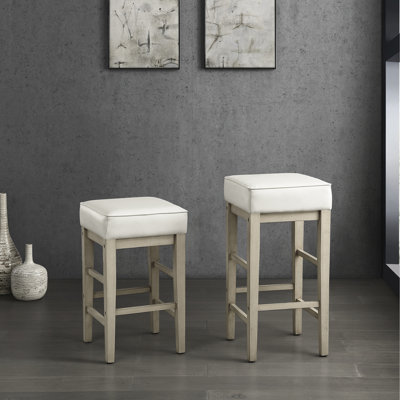 29 tabourets de 29 po de hauteur, 2 jetons de siège en similicuir blanc, structure en bois massif, capacité de poids de 250 lb